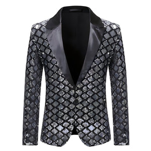 The Damond Sequin Slim Fit Blazer Suit Jacket - Platinum WD Styles S 