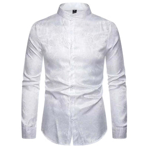 The Paisley Jacquard Mandarin Collar Long Sleeve Shirt - Multiple Colors WD Styles White S 