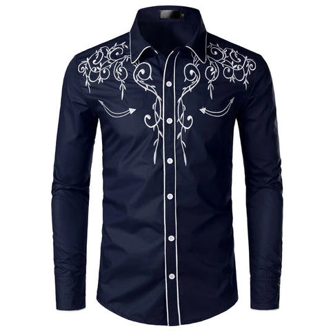 The Archibald Long Sleeve Embroidery Shirt - Multiple Color WD Styles Navy S 