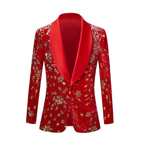 The Blaise Velvet Sequin Slim Fit Blazer Suit Jacket - Cherry Red WD Styles XS 