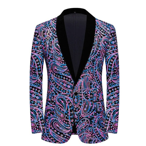 The Floral Paisley Sequin Slim Fit Blazer Suit Jacket - Multiple Colors WD Styles Purple XS 