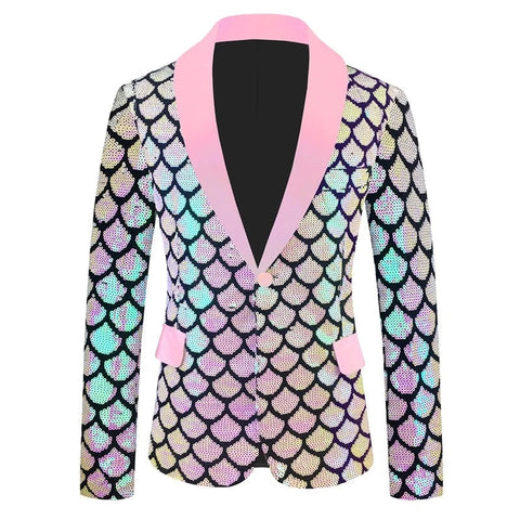 The Sleek Slim Fit Fishscale Velvet One Button Sequin Suit - Multiple Colors WD Styles Pink XXS 