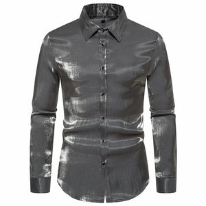 The Fabian Satin Sleek Men's Long Sleeve Silk Shirt WD Styles Gray S 