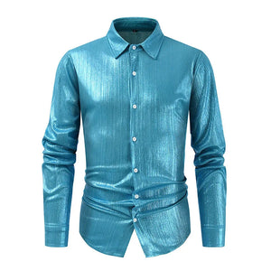 The Lysander Spark Men's Long Sleeve Sequin Shirt WD Styles Blue S 