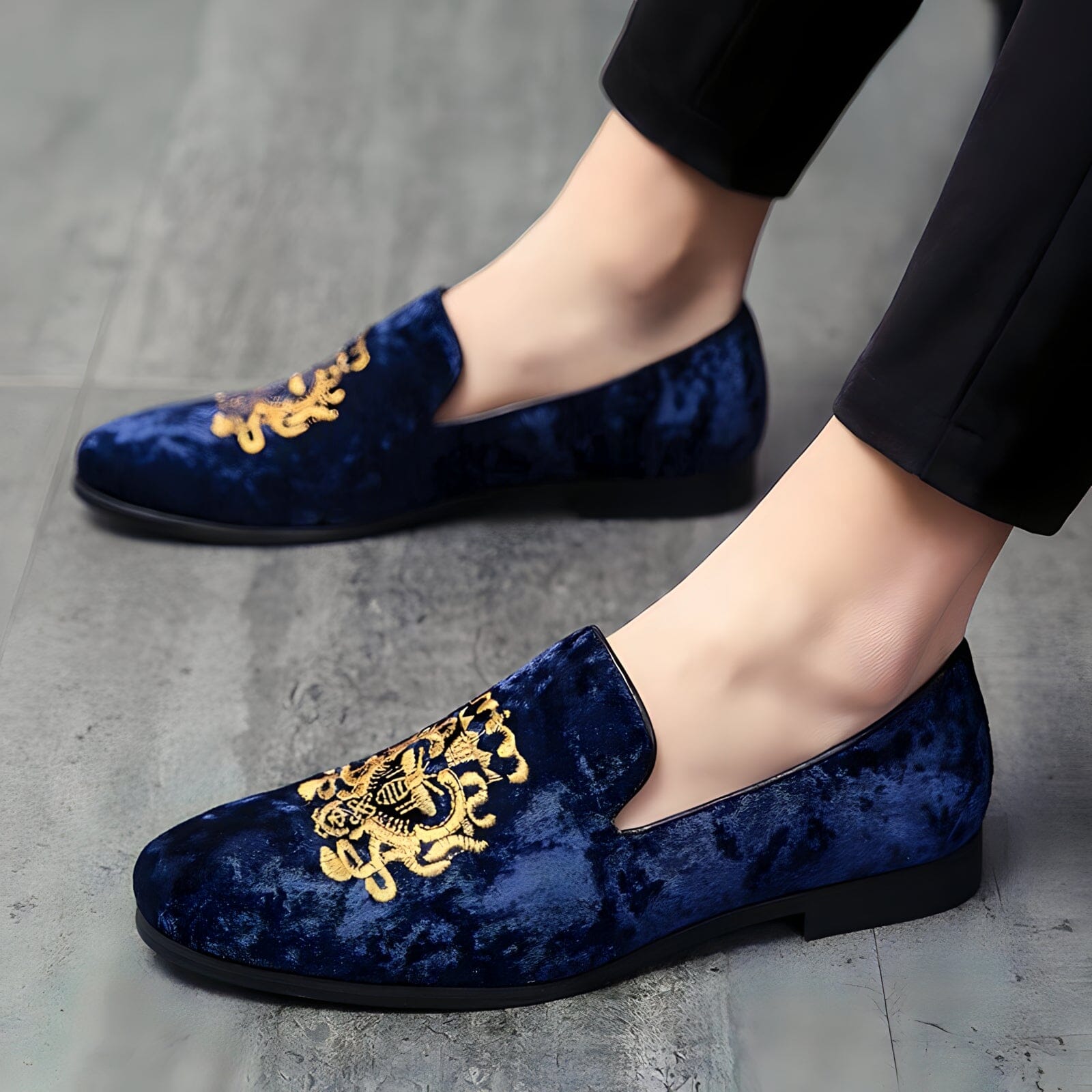 The Ferdinand Embroidered Suede Penny Loafers - Multiple Colors WD Styles Blue US 5 / EU 38 