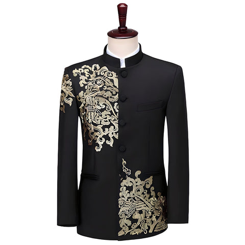 The Lieux Embroidered Mandarin Collar Jacket - Multiple Colors WD Styles Black XXS 
