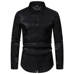 The Fabian Satin Sleek Men's Long Sleeve Silk Shirt WD Styles Black S 