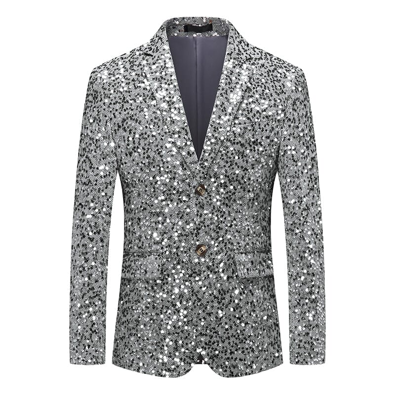 The Avalon Slim Fit Sequin Blazer Suit Jacket - Platinum WD Styles XS 